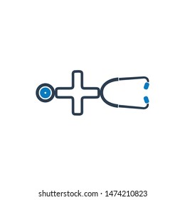 Stethoscope Icon with plus symbol. Flat style vector EPS.