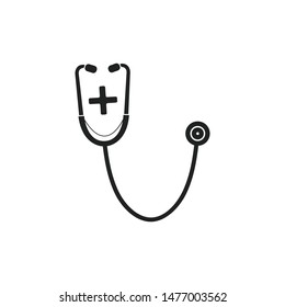 Stethoscope Icon with plus symbol. Flat style vector EPS.