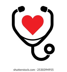 stethoscope icon and red heart shape with white backround