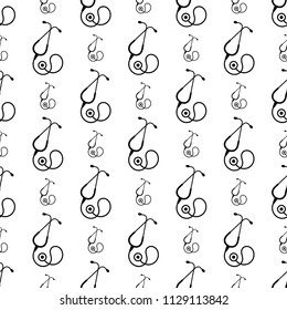 Stethoscope Icon Seamless Pattern, Acoustic Medical Device Vector Art Illustration