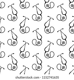 Stethoscope Icon Seamless Pattern, Acoustic Medical Device Vector Art Illustration