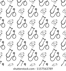 Stethoscope Icon Seamless Pattern, Acoustic Medical Device Vector Art Illustration