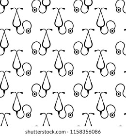 Stethoscope Icon Seamless Pattern, Acoustic Medical Device Vector Art Illustration