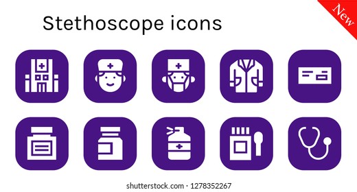  stethoscope icon set. 10 filled stethoscope icons. Simple modern icons about  - Hospital, Doctor, Surgeon, Lab coat, Medicine, Stethoscope