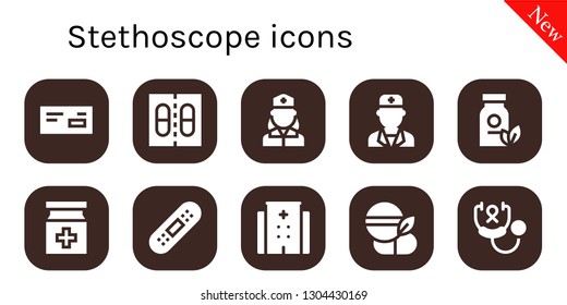 stethoscope icon set. 10 filled stethoscope icons.  Collection Of - Medicine, Nurse, Doctor, Bandage, Hospital, Stethoscope
