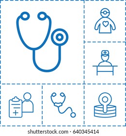 Stethoscope Icon. Set Of 6 Stethoscope Outline Icons Such As Stethoscope, Doctor, Doctor Prescription, Medical Reflector