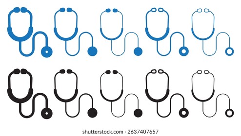 Stethoscope icon set. Stethoscope cart icon set solid and line design. Stethoscope icon set vector illustration. solid and line icon style. eps file.