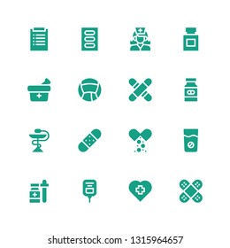 stethoscope icon set. Collection of 16 filled stethoscope icons included Bandage, Veterinary, Saline, Medicine, Medical, Nurse, Diagnosis