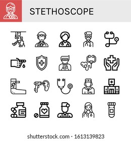 stethoscope icon set. Collection of Doctor, Injury, Stethoscope, Bandage, Medical, Health, Otoscope, Nurse, Clinic, Medicine icons