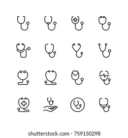 Stethoscope icon set. Collection of high quality black outline logo for web site design and mobile apps. Vector illustration on a white background.