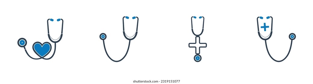 Stethoscope Icon Set. Editable Flat Vector Illustration.