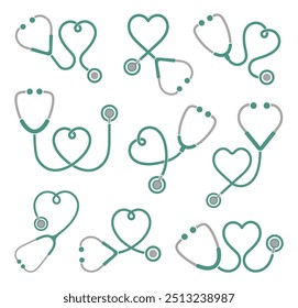 stethoscope icon set, health and medicine symbol