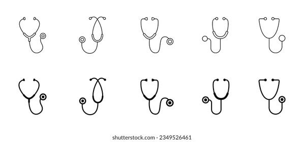 Conjunto de iconos de estetioscopio. Estetoscopio médico. Herramienta de cardiología hospitalaria