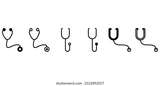 Stethoscope icon set. Medical stethoscope. Hospital cardiology equipment.