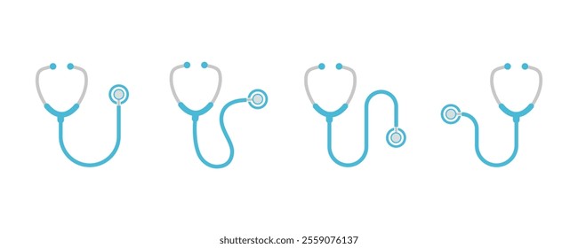 Stethoscope icon set. Medical stethoscope. Hospital cardiology tool. Heart diagnostic vector illustration