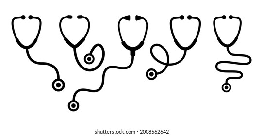 stethoscope icon set on white background