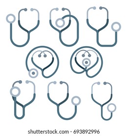 Stethoscope icon set. 
Vector illustration isolated on white background.
Medical equipment logo set.