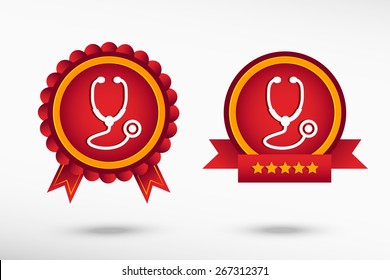 Stethoscope  icon stylish quality guarantee badges. Colorful Promotional Labels