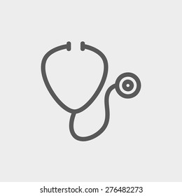 Línea delgada del icono del estetioscopio para web y móvil, moderno diseño minimalista plano. Icono vector de gris oscuro sobre fondo gris claro.
