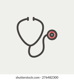 Stethoscope icon thin line for web and mobile, modern minimalistic flat design. Vector icon with dark grey outline and offset colour on light grey background.