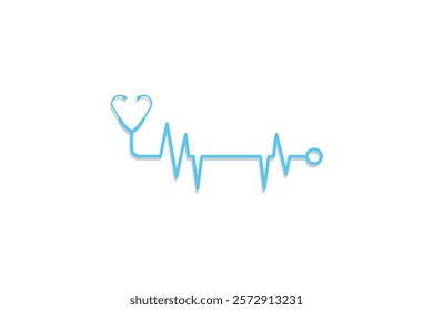 stethoscope icon vector combined with heartbeat line in blue color