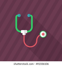 Stethoscope icon , Vector flat long shadow design.