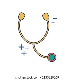Icono de estetioscopio ilustración vectorial diseño estilo glifo con color y signo más. Aislado sobre fondo blanco.