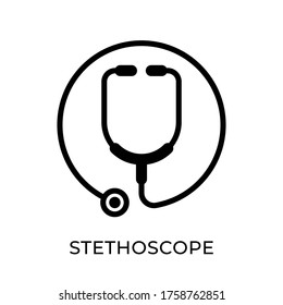 Plantilla de ilustración vectorial de icono de estetioscopio. Diseño plano del icono vectorial del estetioscopio médico aislado en fondo blanco. Ilustración del vector de la atención médica