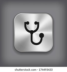 Stethoscope icon - vector metal app button with shadow