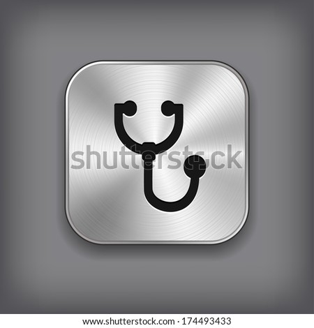 Stethoscope icon - vector metal app button with shadow