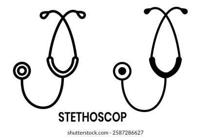 Stethoscope icon, vector on white background. Silhouette of Medical or Healthcare icon. Doctor stethoscope line icon, sign and symbol. Vector illustration.