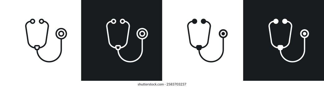 Stethoscope icons collection in black and white filled and line versions