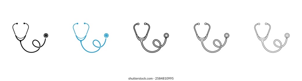 Stethoscope icons collection vectors in black and blue