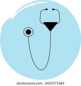 Stethoscope icons for medicine theme in line art style on a blue background. Vector.