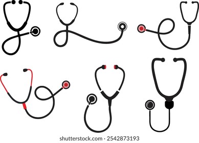 Stethoscope icons on white background. Health and medicine services poster or banner and flyer designing idea. Media and web online Telemedicine marketing symbol. Easy to change color, size. eps 10