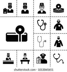 Stethoscope icons. set of 13 editable filled stethoscope icons such as stethoscope, doctor, doctor prescription, medical reflector