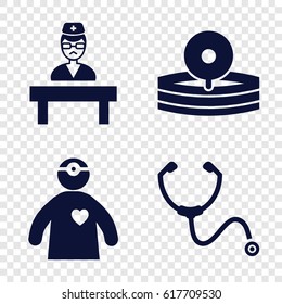 Stethoscope icons set. set of 4 stethoscope filled icons such as doctor, stethoscope, medical reflector