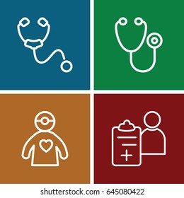 Stethoscope icons set. set of 4 stethoscope outline icons such as stethoscope, doctor prescription