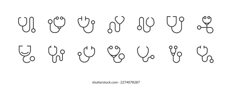 iconos de estetoscopio establecidos para el diseño web y UIUX. Objetos vectoriales aislados en un fondo blanco