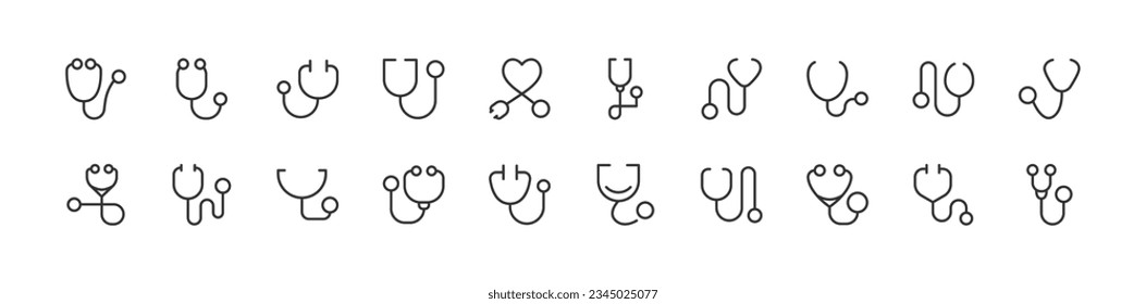 iconos de estetoscopio establecidos para el diseño web y UIUX. Objetos vectoriales aislados en un fondo blanco