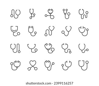iconos de estetoscopio establecidos para el diseño web y UIUX. Objetos vectoriales aislados en un fondo blanco