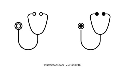 Stethoscope icons. stroke line and black solid icons