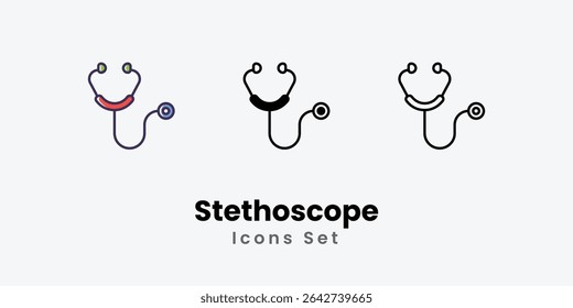 Stethoscope Icons thin line and glyph vector icon stock illustration