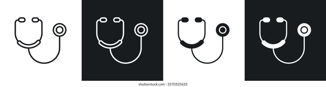 Stethoscope icons vectors set in black. line and flat versions