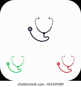 Stethoscope Illustration set. Blue, green, red icon.