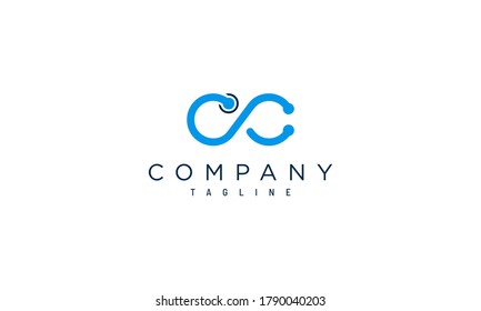 Stethoscope of infinity shape with the letter C. Logo design for medical and pharmaceutical