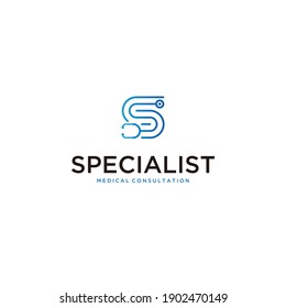 Stethoscope with initial letter s logo design vector template