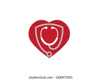 stethoscope inside a heart for rate examination for logo design illustration on white background