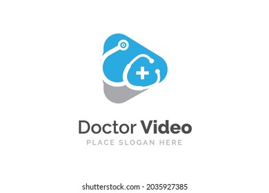 Stethoscope isolated on play button sign illustration. Doctor video logo design.