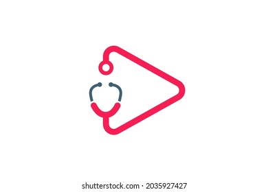 Stethoscope isolated on play button sign illustration. Doctor video logo design.